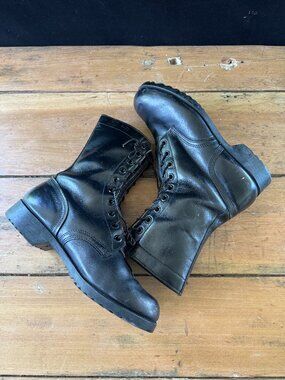 Vintage 1971 Men's Black Leather US Military Paratrooper Combat Boots Size 10W